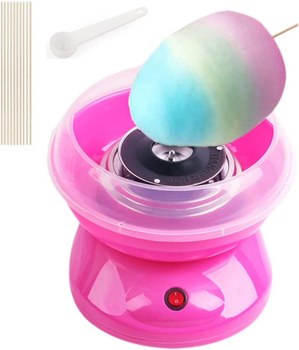 Draagbare Suikerspinnenmachine – Met Suikerlepel en 10 Stokjes – Voor Feestjes en Kinderfeestjes – Roze