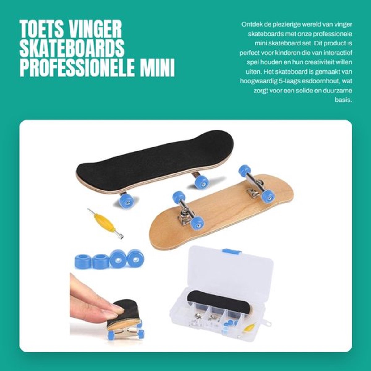 Skateboard Professioneel - Mini Skateboard - Hout Esdoorn Deck - 5-laags Duurzaam - Inclusief Accessoires - Schokabsorberend - Vingerskateboard