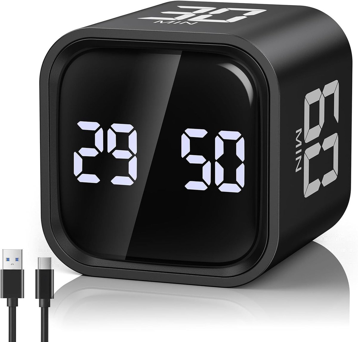 Pomodoro timer - Wit - 4,4 x 4,4 x 4,6 cm - ABS Materiaal - Voor Werk, Studie en Koken