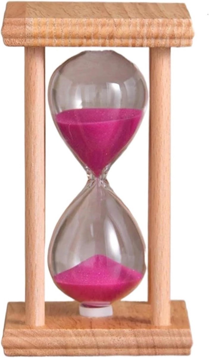 Zandloper Houten Timer - Zandloper Keuken Zandloper - Tijdmanagement Hulpmiddel - Vier Zuilen Design - 100mm Hoogte - Roze