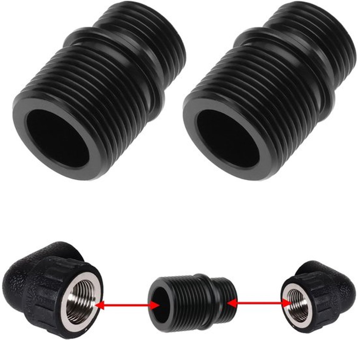12mm naar 14mm Adapter - Mannelijke Conversie - Zwart - Slangadapter - Voor Buitenbuis - 2 Stuks