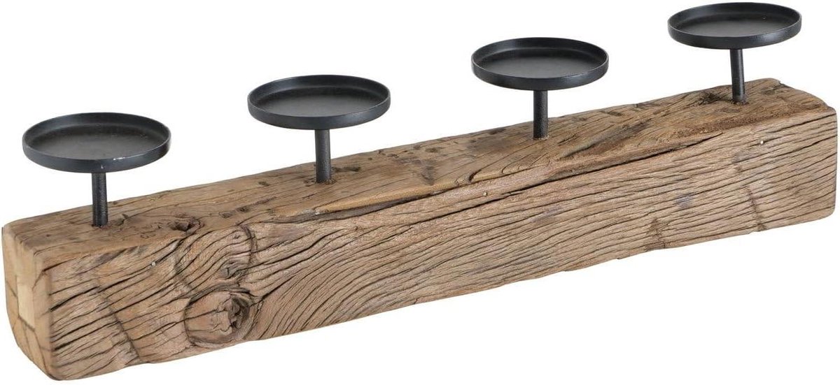 Kandelaar Solea - Kaarsenhouder Adventskrans - Tafeldecoratie Creëren - Gerecycled spoorwegdrempelhout - 50 x 7 x 13 cm - Natuurlijke kleuren