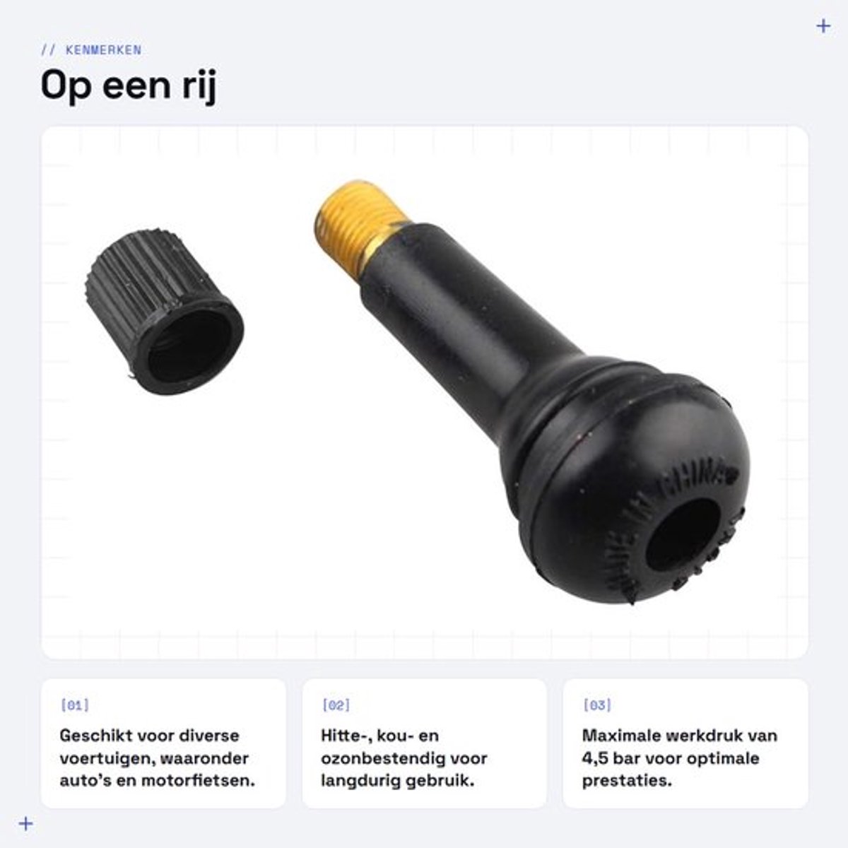 Ventielen 8x TR414 - Kunststof/Rubber - 49 mm - Geschikt voor Auto/Motor/ATV - Maximale Werkdruk 4,5 bar - Duurzaam/Ozonbestendig - Bandventiel