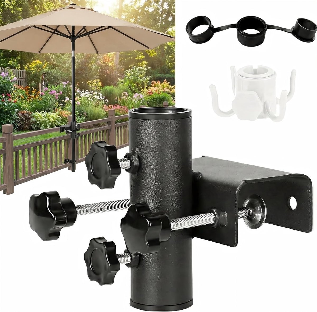 Parasolhouder voor balkon - Zwart - 4 x 1 x 6 cm - Verstelbare Metalen Houder - Voor Balkons en Terrassen