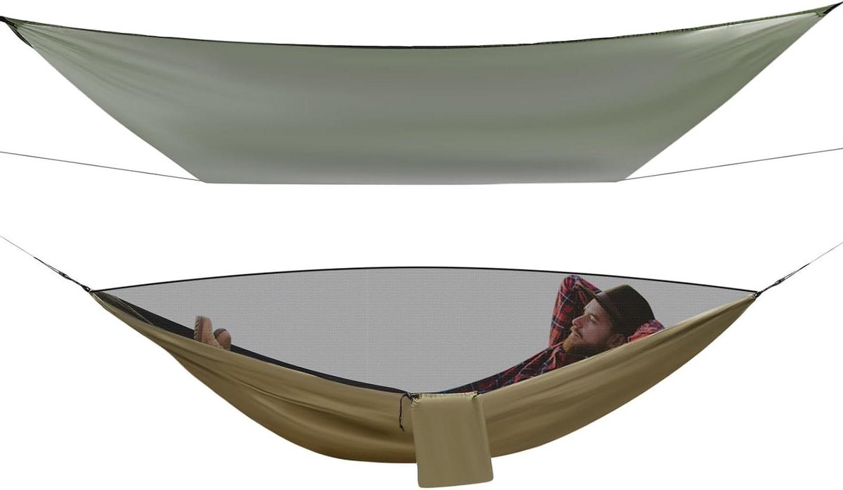 Kampeerhangmat met Klamboe - Hangmat Tent - Outdoor Ontspanning - Waterdicht en Ademend - 2.9 x 1.4m - Legergroen