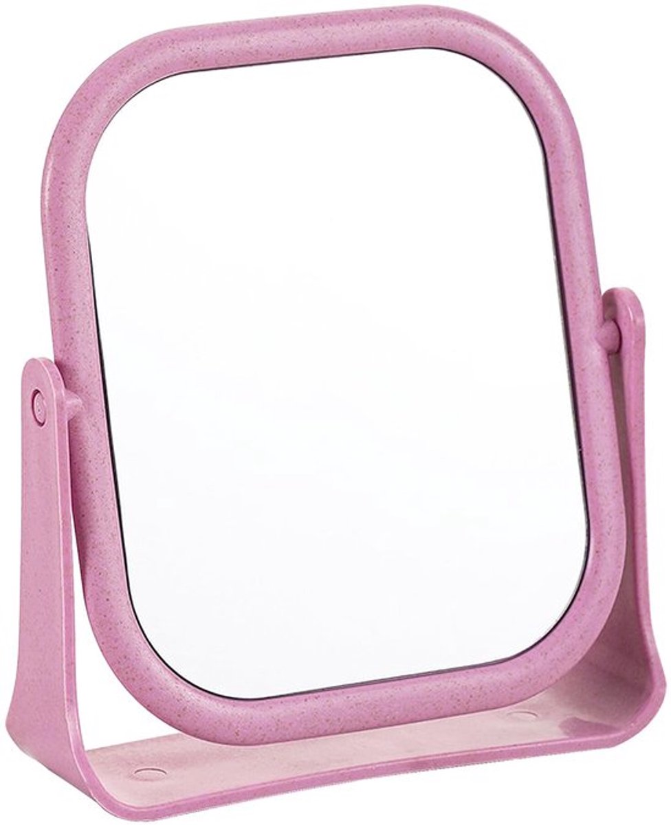 Make-upspiegel, vierkant, staand, kleine tafelspiegel, 360 graden draaibaar, 19,5 x 16 cm, staande spiegel, tafelspiegel voor make-uptafel, bureau, badkamer, slaapkamer (paars)