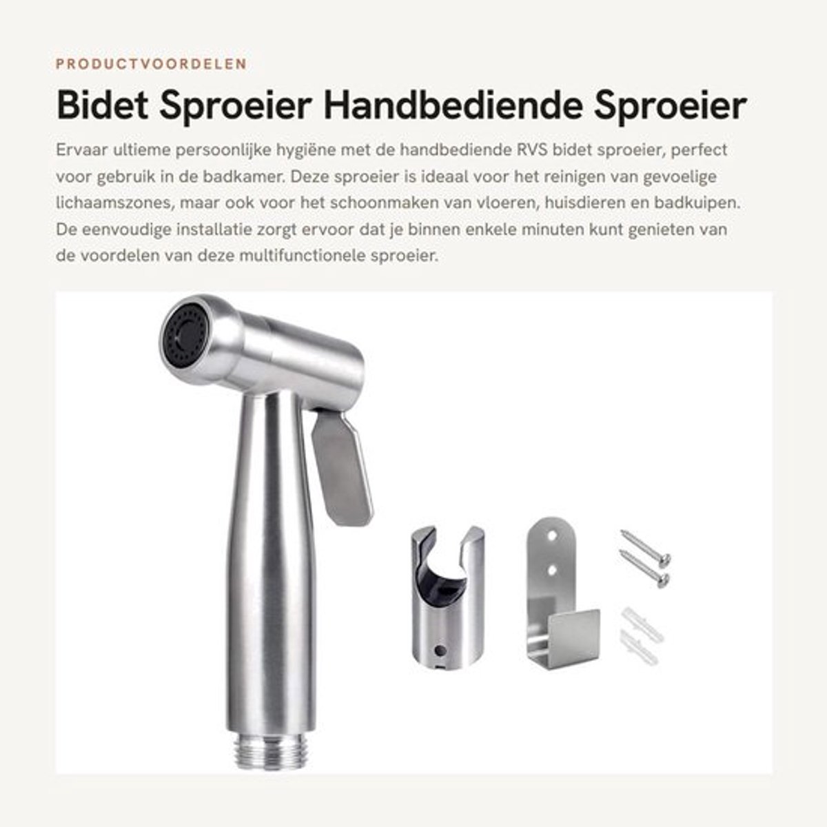 Toiletsproeier RVS - Bidet Sproeier - Handbediende Douche - Eenvoudig te Installeren - Voor Persoonlijke Hygiëne - Inclusief Houder