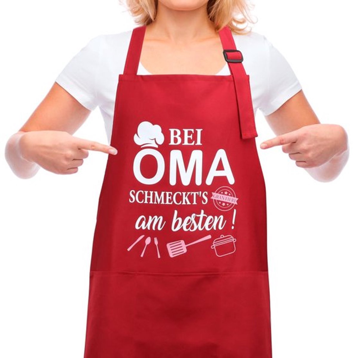 Keukenschort Dames - Verstelbare Nekriem - 2 Opbergvakken - Cadeau voor Oma - Geschikt voor Tuinieren/Painting - Eén Maat - Schort