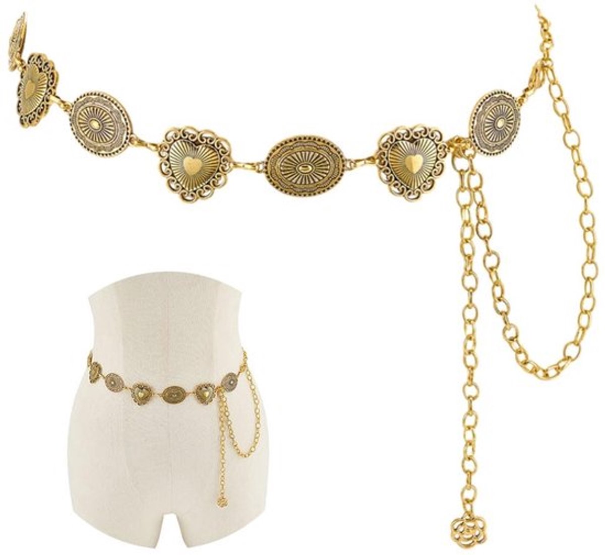 Kettingriem Metalen Legering - Vintage/Reliëf Hart - Verstelbaar - Taille Schakels - Western/Boho Stijl - Ovale Schakels - Riem