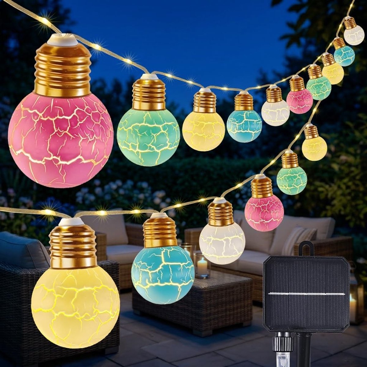 Parasolverlichting - G50 Scheur-look - 6,8 meter - Solar Lichtsnoer met 215 LED's - Voor Buiten