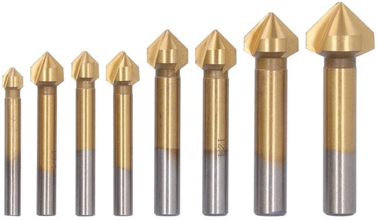 Chamfer Cutter 90 Graden Tip - Beitelset 8 Stuks - Hout/Metaal/Rubber/Plastic - Titanium Legering - Schokbestendig - Duurzaam - Beitel
