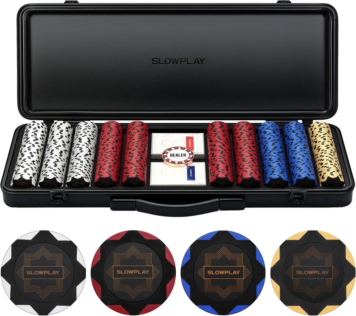 Pokerset - Black Gold - 500 Stuks Blanko Clay Pokerchips - Met Luxe Polycarbonaat Koffer - Voor Professioneel en Hobbygebruik
