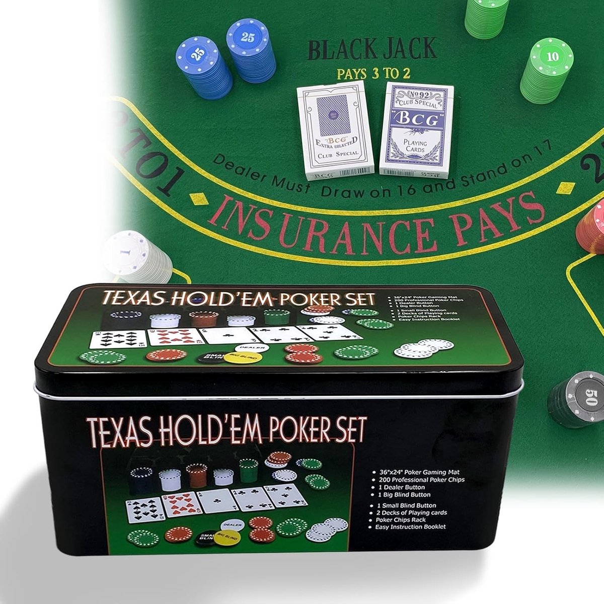 Pokerset - 600 pokerchips - Metalen doos - Compleet spel voor thuisgebruik