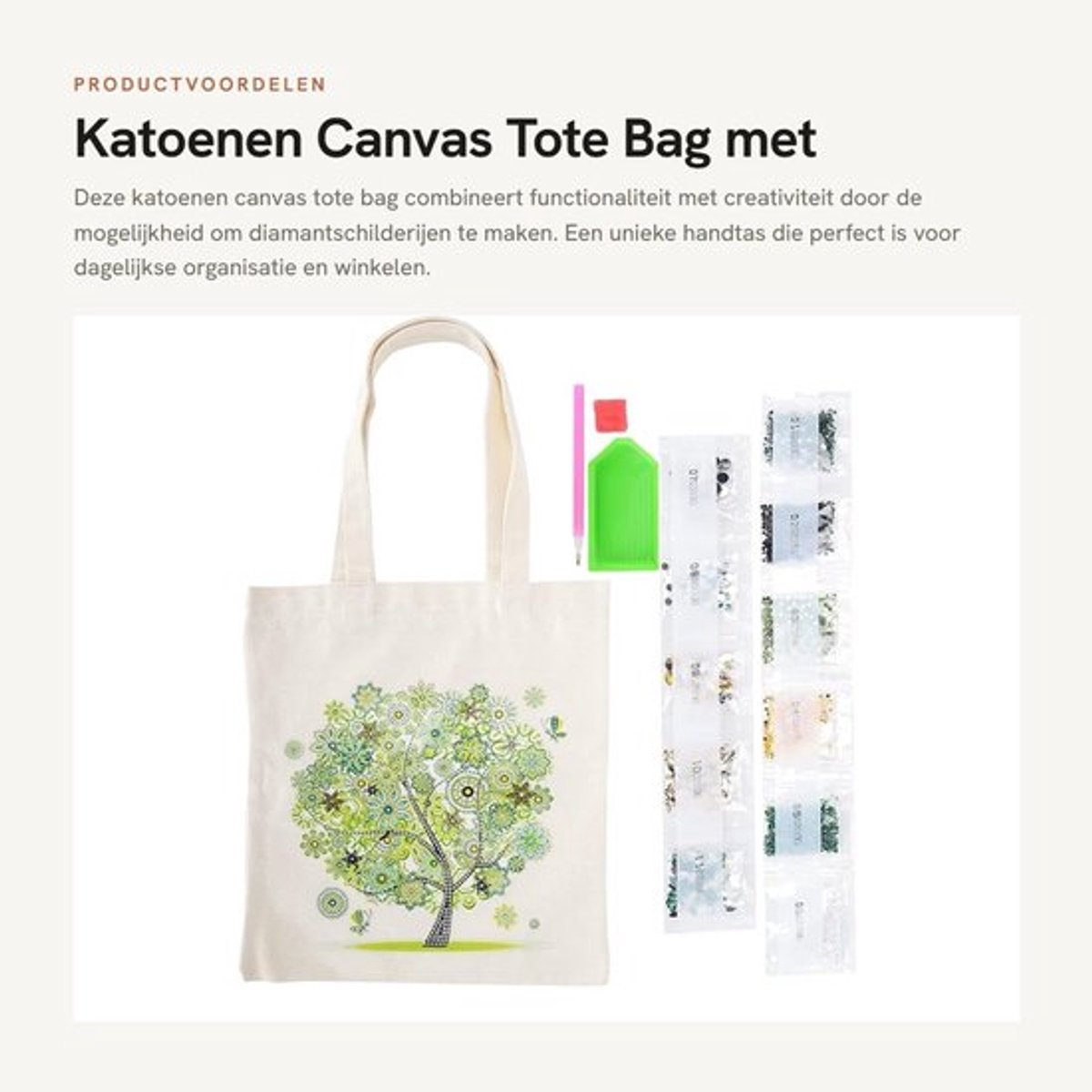 Tote Bag met Diamanten - Katoenen Canvas - DIY Diamantschilderij - Handtas voor Winkelen - Dagelijkse Organisatie - Strass-steentjes en Gereedschappen