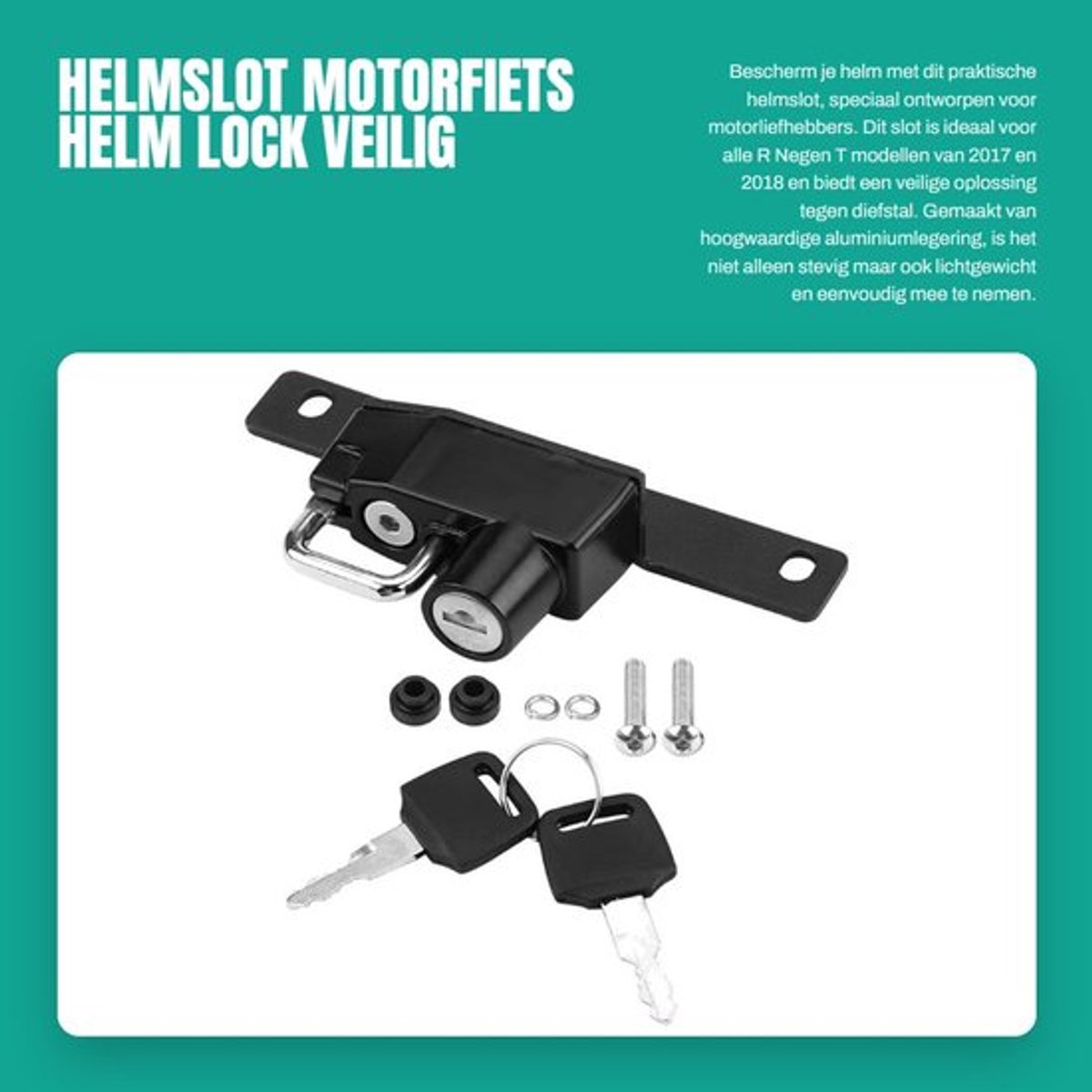 Helmslot Aluminiumlegering - Compact - Geschikt voor R Nine T 2017-2018 - Inclusief 2 sleutels - Eenvoudige installatie - Lichtgewicht 188 g - Helmbeugel