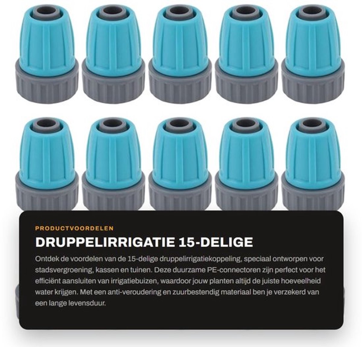Drupperirrigatiekoppeling 15-delige Set - Vergrendelde Moeren - 16 Mm PE-buisconnectoren - Duurzaam - Anti-veroudering - Eenvoudig te installeren - Slangaansluiting