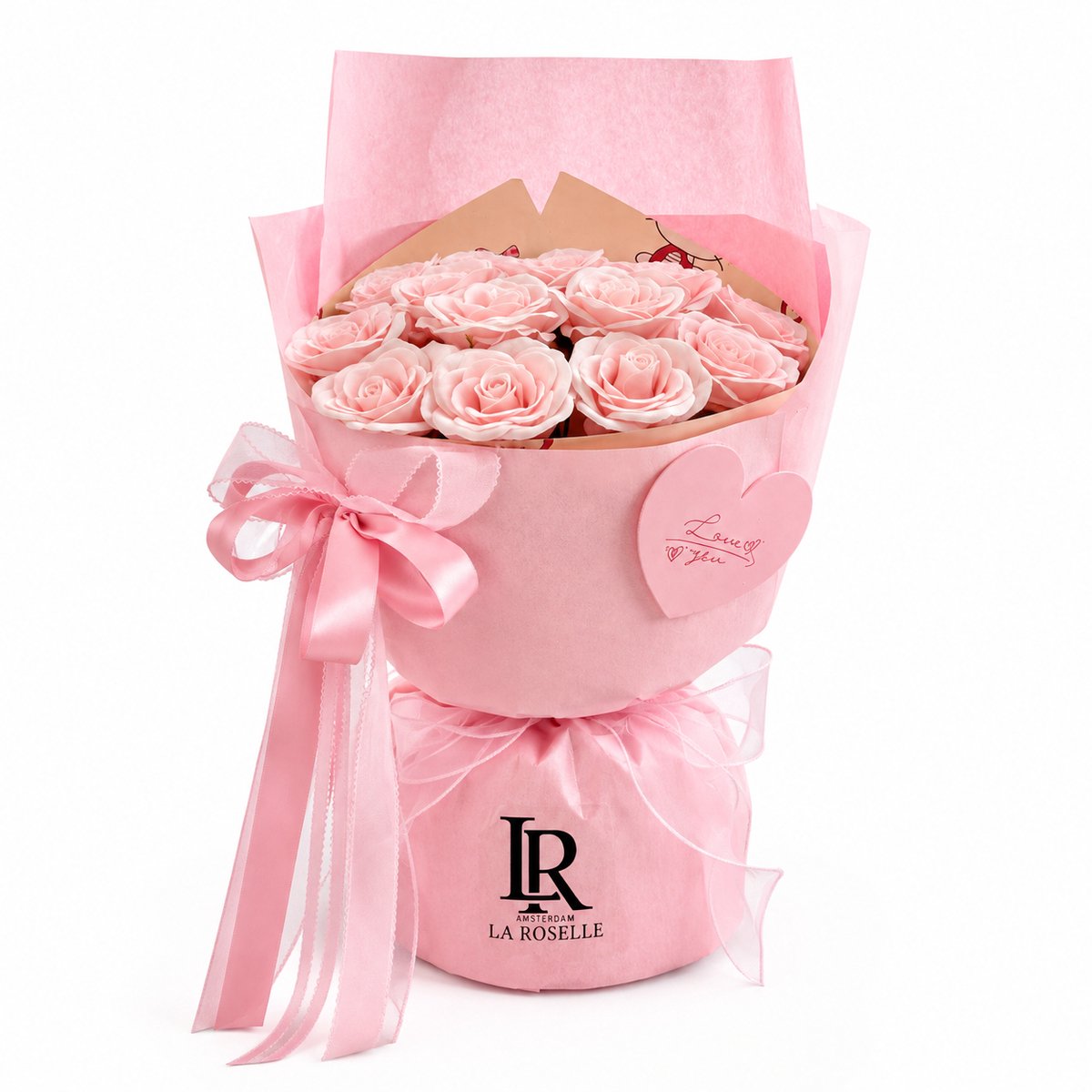 LA Roselle Amsterdam- Geurend Rozenboeket LOVE YOU– Roze – Kunstrozen – Geschenkdoos