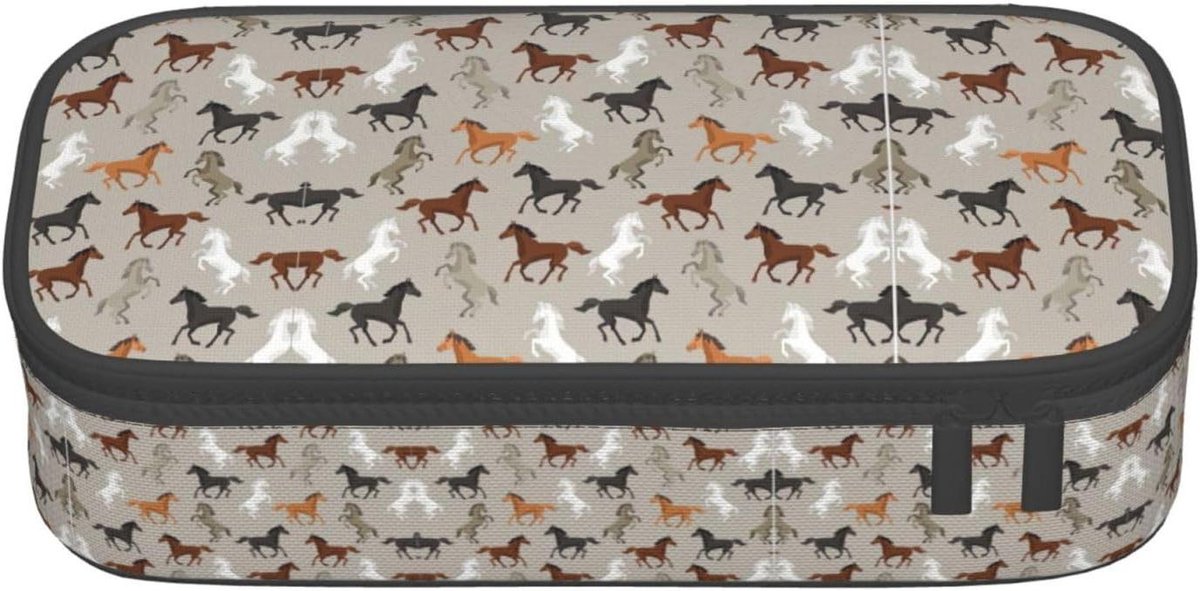 Paarden Print Etui - Pennendoos Pennentas - Schoolspullen Organiseren - Grote Capaciteit - 21 x 9.5 x 5 cm - Multicolor