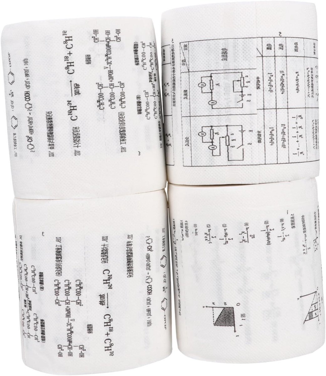 Toiletpapier met Formule - Papierrol Grappig - Decoratie Badkamer - Natuurkunde Formule Patroon - 4 Rollen - Wit