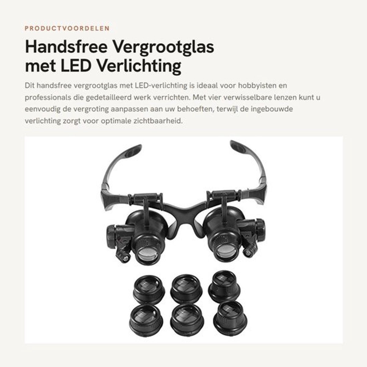 Handsfree Vergrootglas met LED Verlichting en Verwisselbare Lenzen