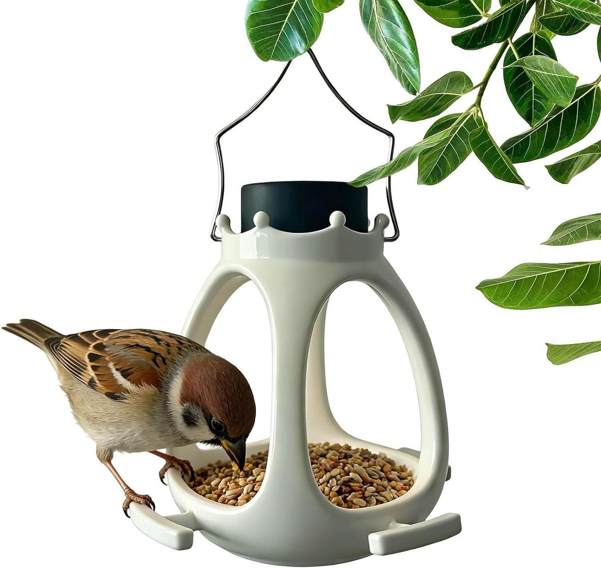 Vogelvoederhuisje met Zonnelamp - Voederstation Vogels - Vogels Voeren - Energiezuinig Ontwerp - 15x15x20 cm - Wit