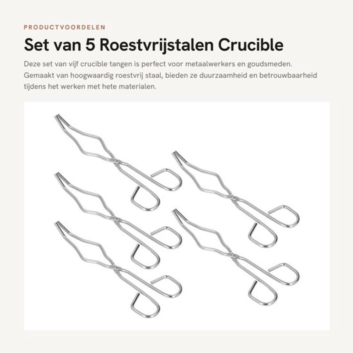 Crucible Tang - Roestvrijstalen Klemtang - Set van 5 Stuks - Voor Metaalgieten - Goudsmelten - Duurzaam Materiaal
