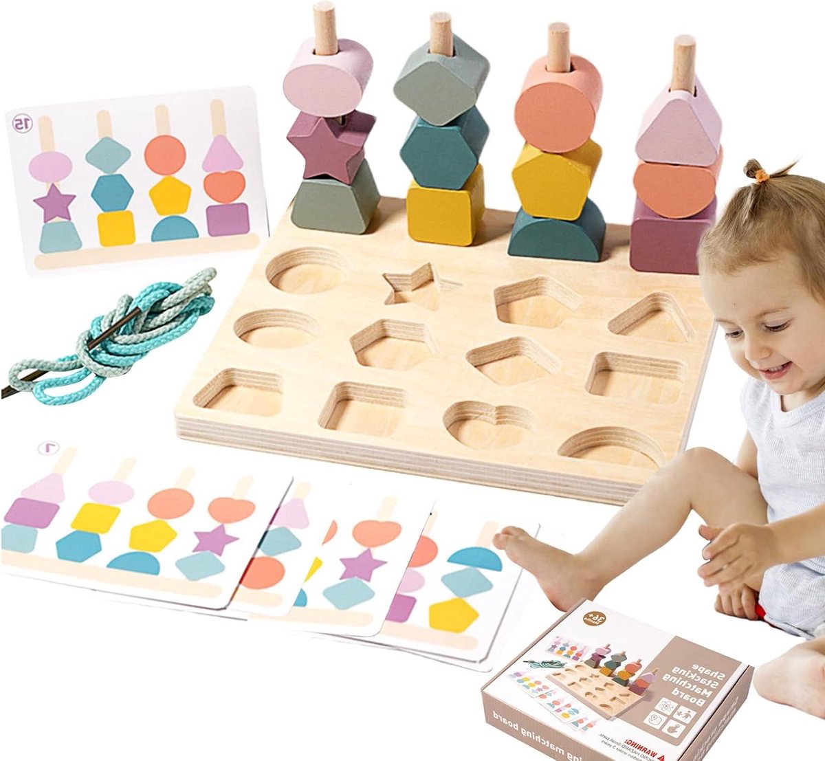 Houten Vormen Sorteren - Educatief Speelgoed - Kinderen Leren Spelen - Ontwikkelt Fijne Motoriek - 22.5 cm Breed - Multicolor