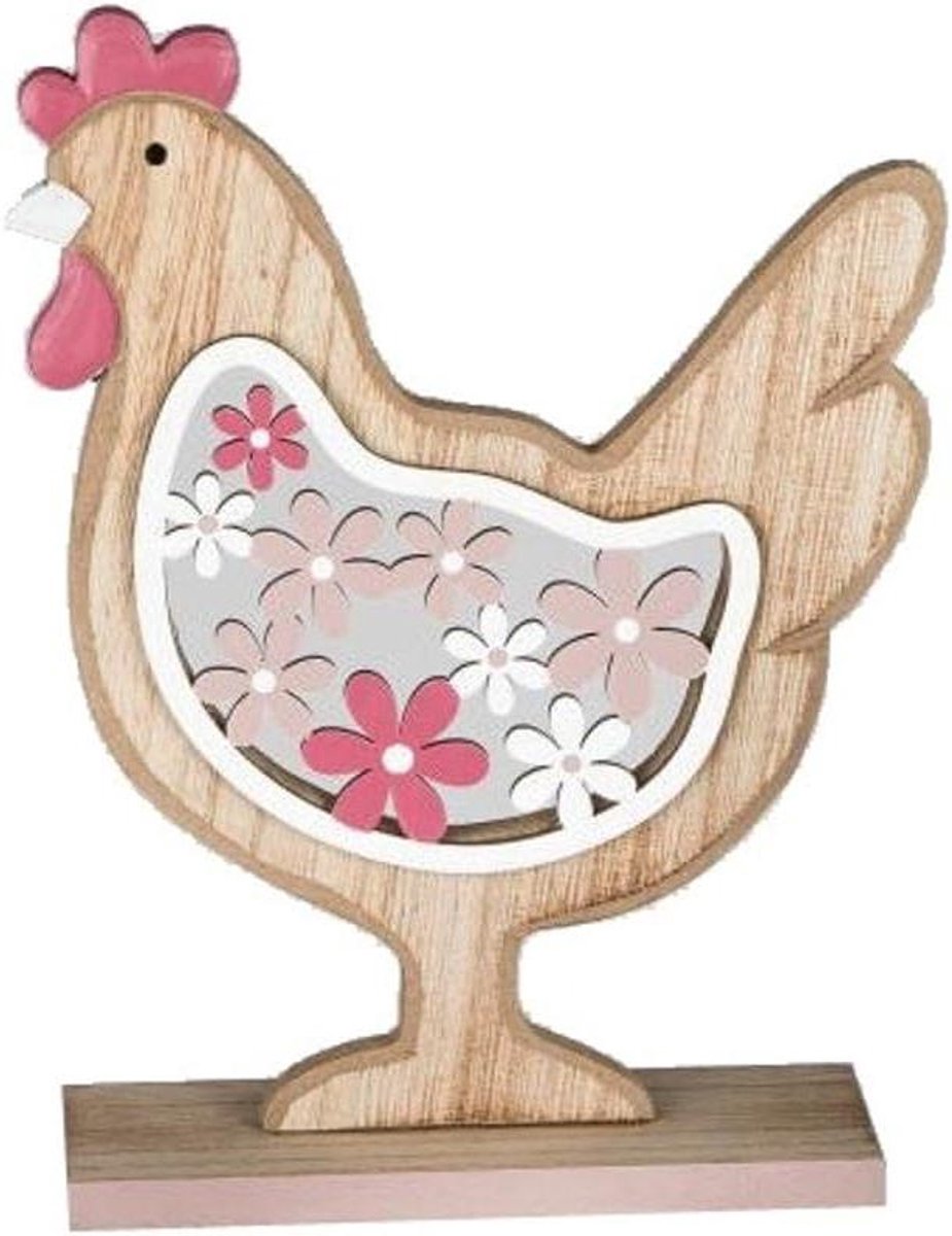 Decoratiekraan Houten Figuur - Kraan Decoratie Houten Vogel - Woonkamer Aankleden - Handgeschilderde Bloemen - 18 cm - Natuurkleur
