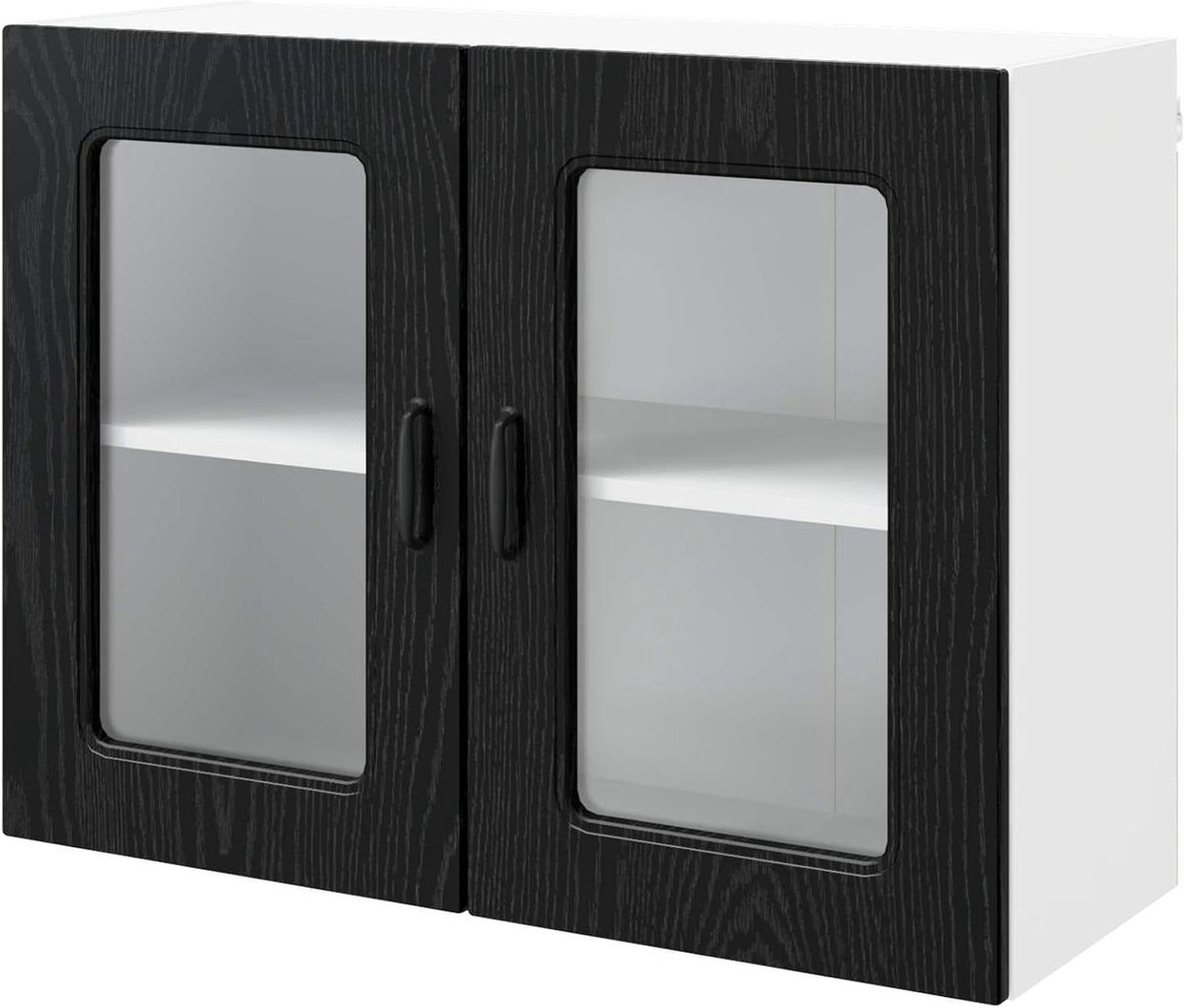 Keukenkast Wandmontage - Bovenkast Keuken - Keuken Organiseren - Eikenlook Design - 80 x 60 cm - Zwart