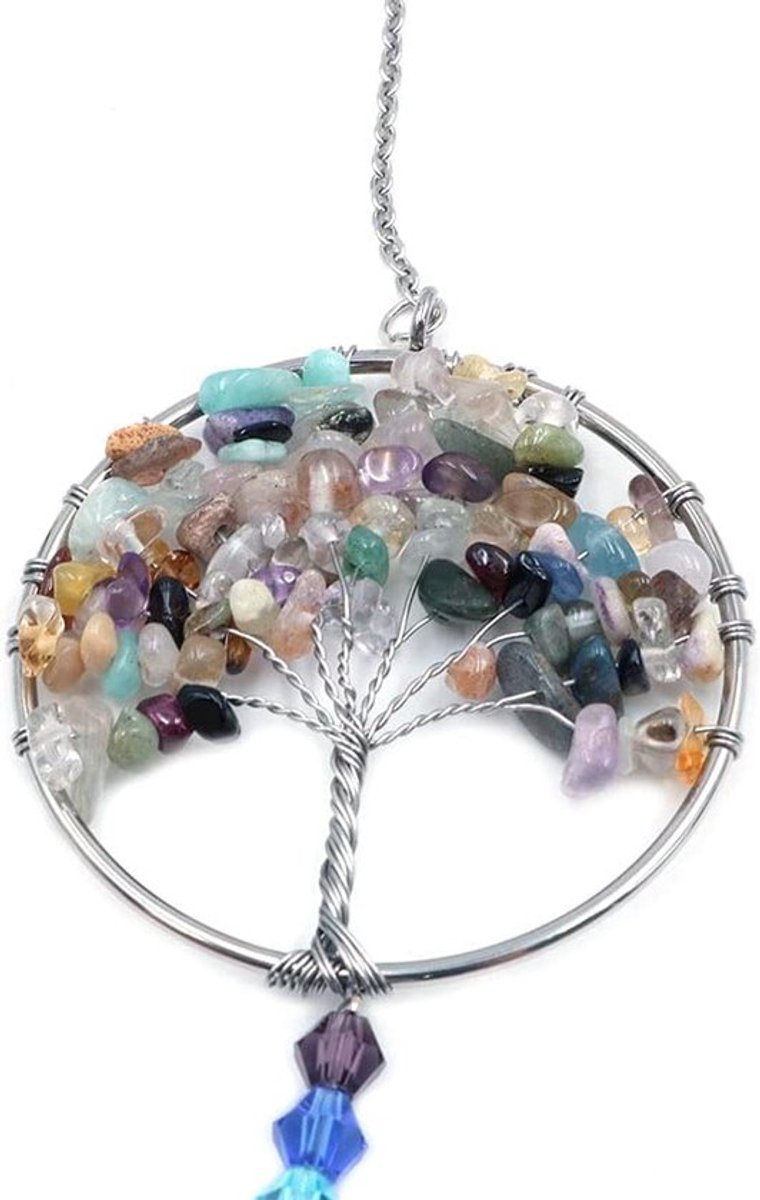 Hangende kristallen regenboog windgong hanger - Levensboom kristallen hanger regenboog voor raam, tuin, huisdecoratie - Kleurrijke boom