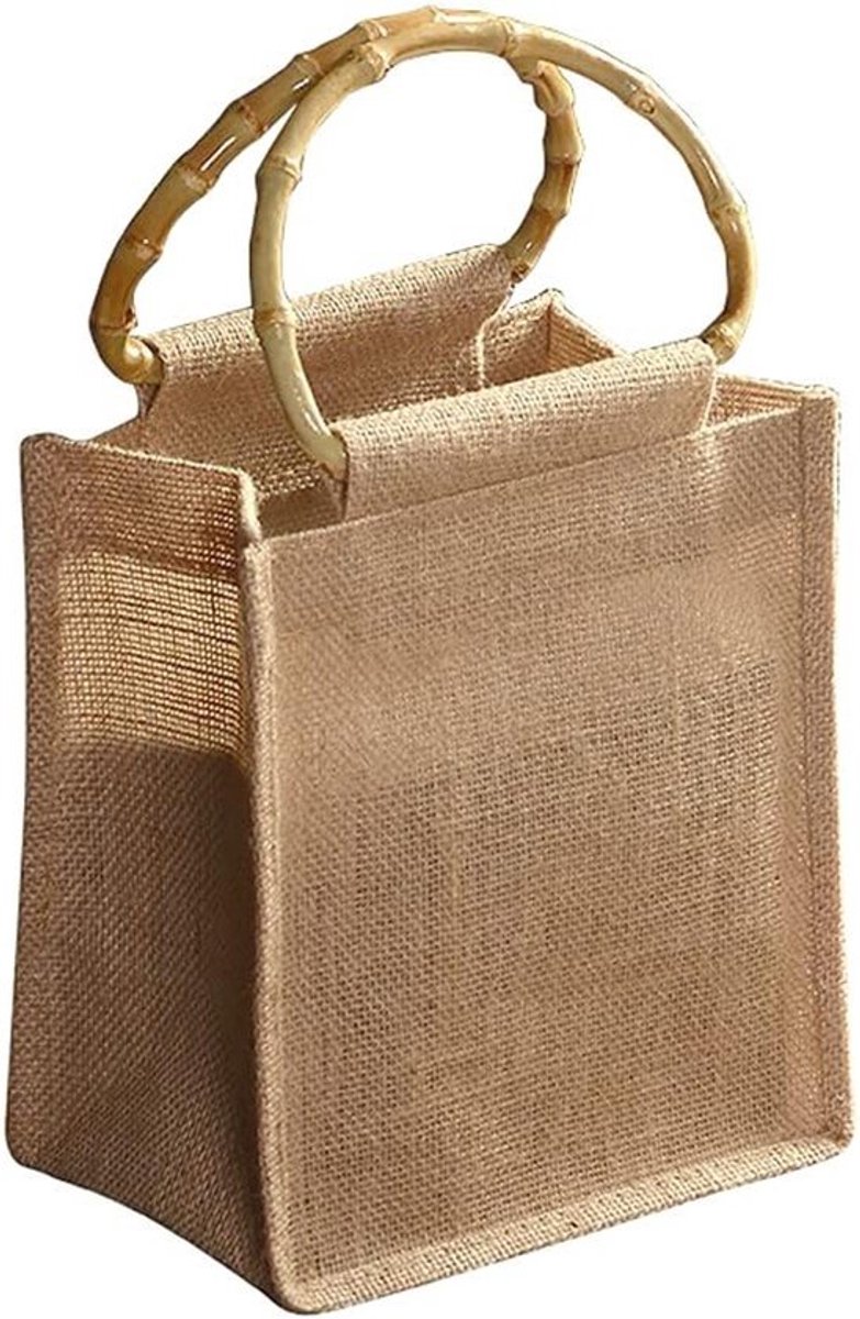 Handgemaakte Jute Tas met Bamboe Handvatten voor Winkelen, Picknicken, Cadeaus en Stranduitstapjes - Duurzaam en Stijlvol