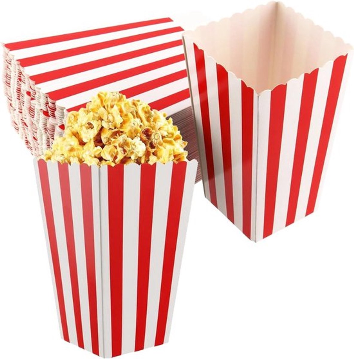 Kleine Papieren Popcorn Dozen 120 Stuks, Rood-Witte Gestreepte Favor Dozen voor Feestjes, Filmavonden en Verjaardagen, Ideaal voor Snoep en Snacks