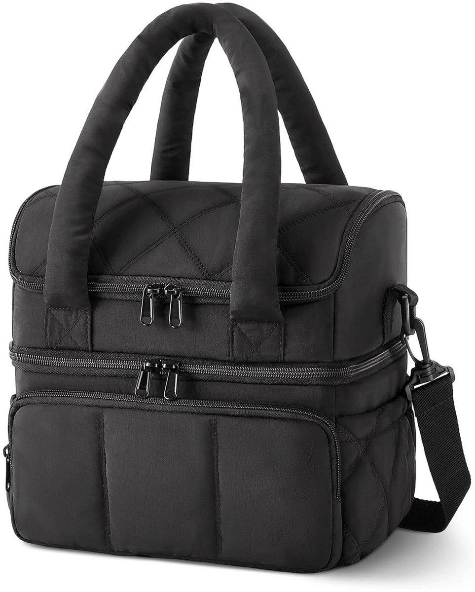 Geïsoleerde lunchtas - lichtgewicht met isolatie - houdt warm en koud - voor werk, picknick en reis - herbruikbare koeltas - voor vrouwen - zwart - 1 stuk