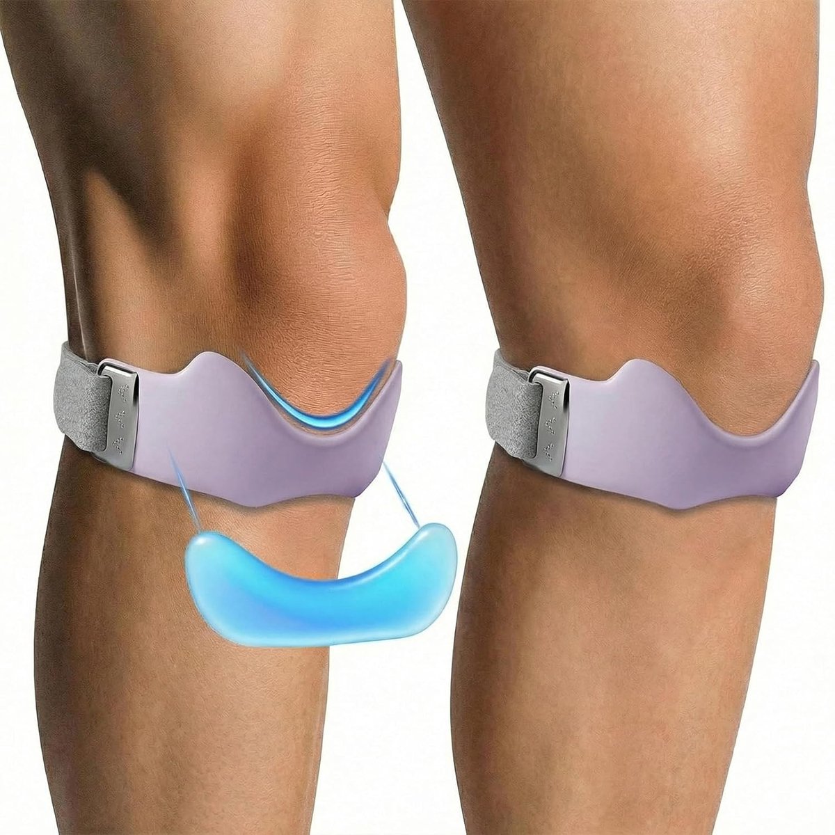 Ulisem - Patellaband Knie – Knieband met Siliconen – Verstelbare Kniebrace voor Hardlopen, Wandelen & Sport – Dames en Heren – Paars – 2 Stuks - 17.5*5cm