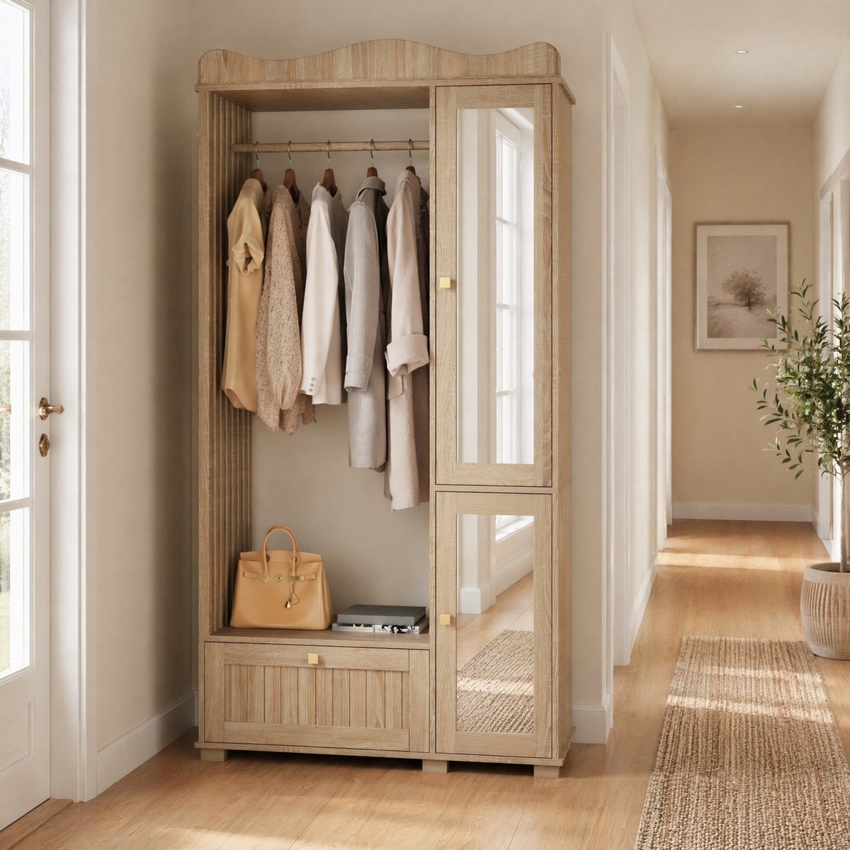 COVREO Kledingkast 115,5x38,5x194,5 cm eiken, MDF met spiegel en lade