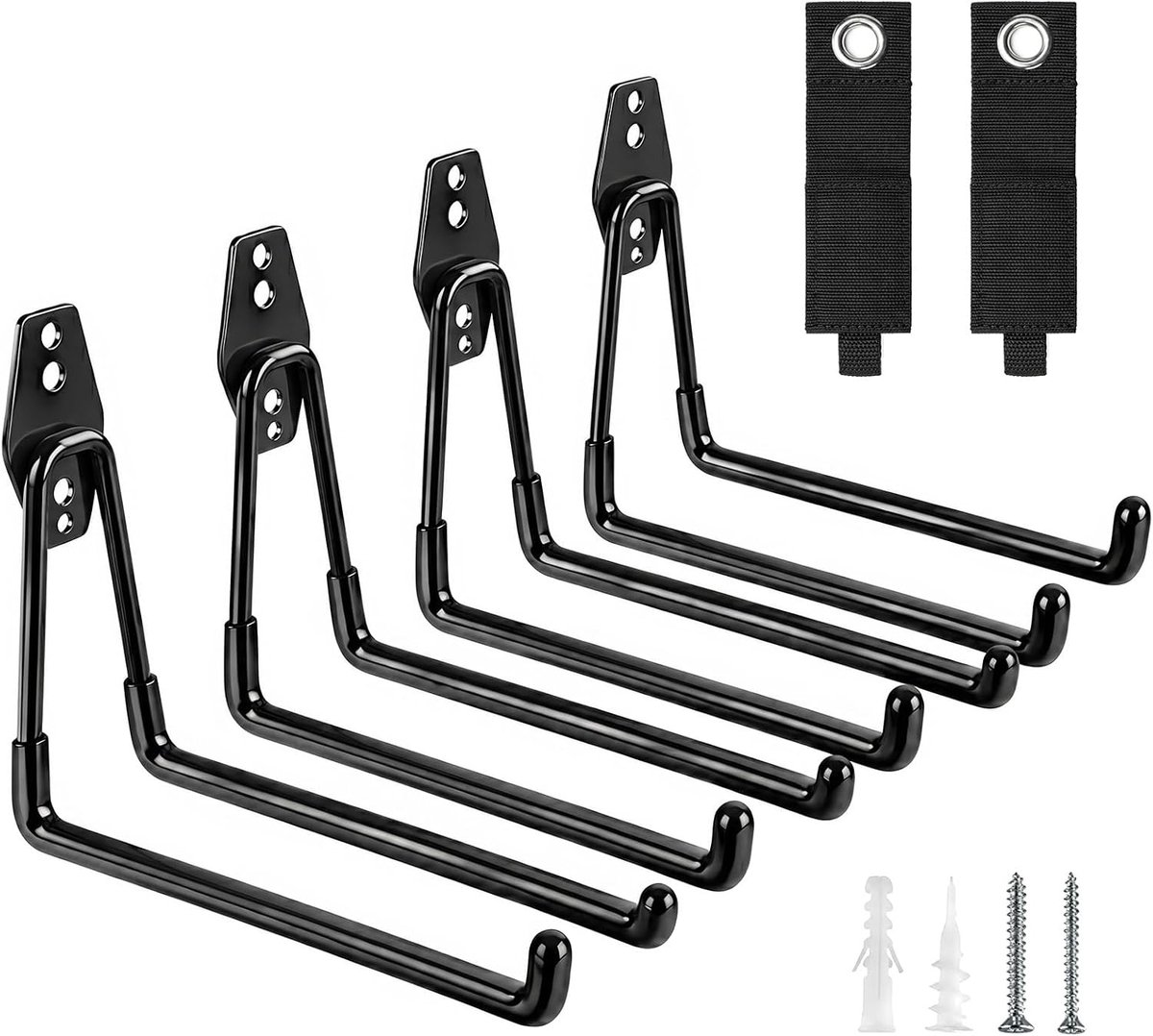 KZQ 4 Stuks Zware Garagenhaken - 7.5 Inch - Anti Slip Coating - Voor Opslag Van Fietsen Gereedschap Ladders Kajaks - Wandmontage - Zwart