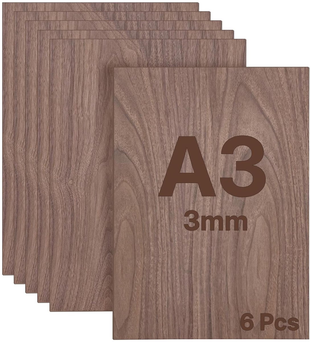 Plywood Plaat 3 mm A3 Set van 6 Walnoot Houtplaten op Maat voor Houtbewerking, Laser Snijden en Modelbouw