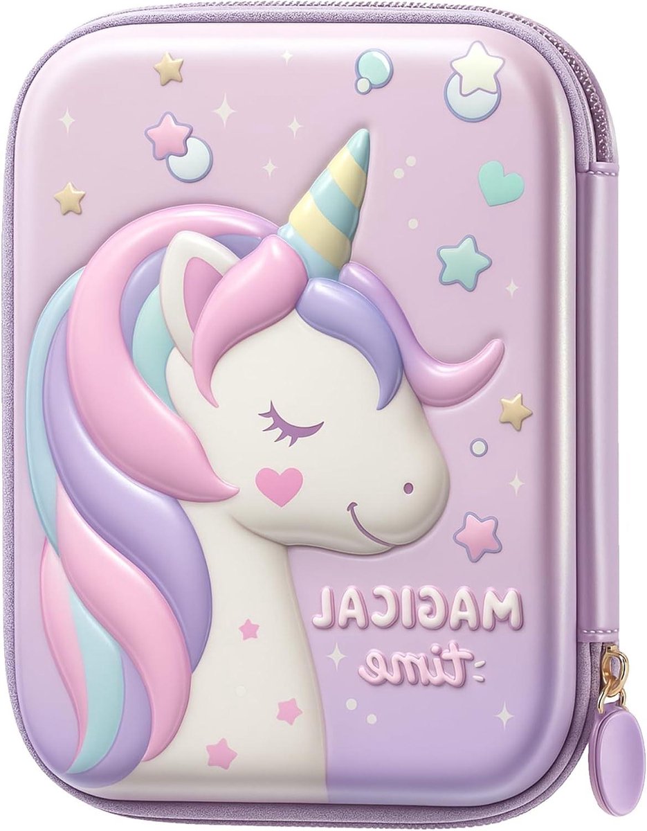 Potlood Pouch - Etui Kinderen - Schoolbenodigdheden Opbergen - Harde Bescherming - 22 x 12 x 5 cm - Roze Eenhoorn