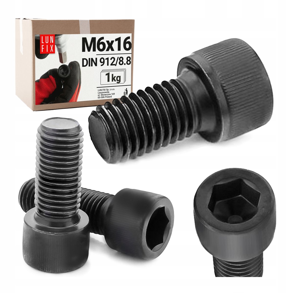 LUN FIX - Zylinderkopfschroeven Zwart M6x16 mm - 1 kg - DIN 912 - Vol draad - Staal verzinkt