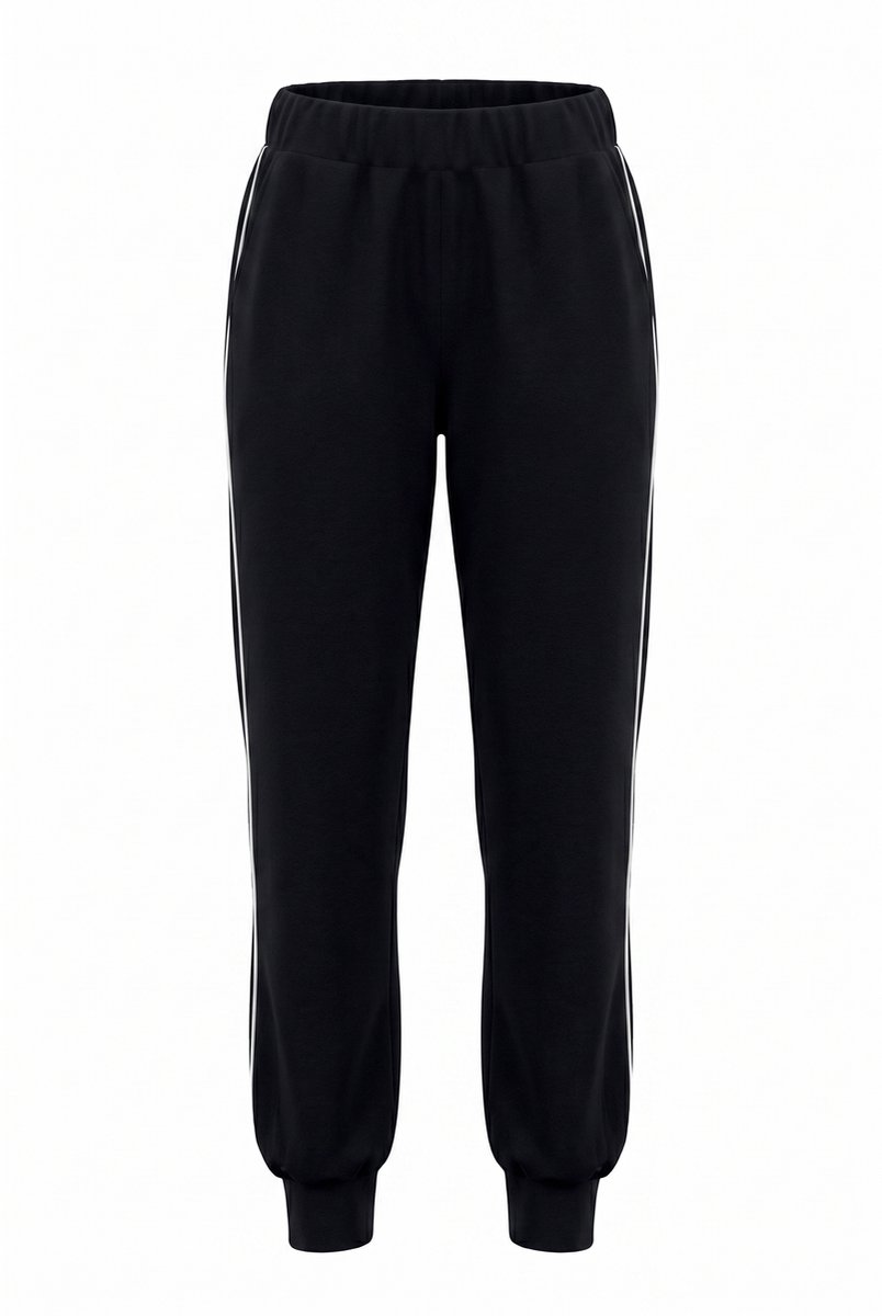 Ulla Popken - Dames - Joggingbroek sierplooi elastische tailleband zakken - Zwart - Maat 58+