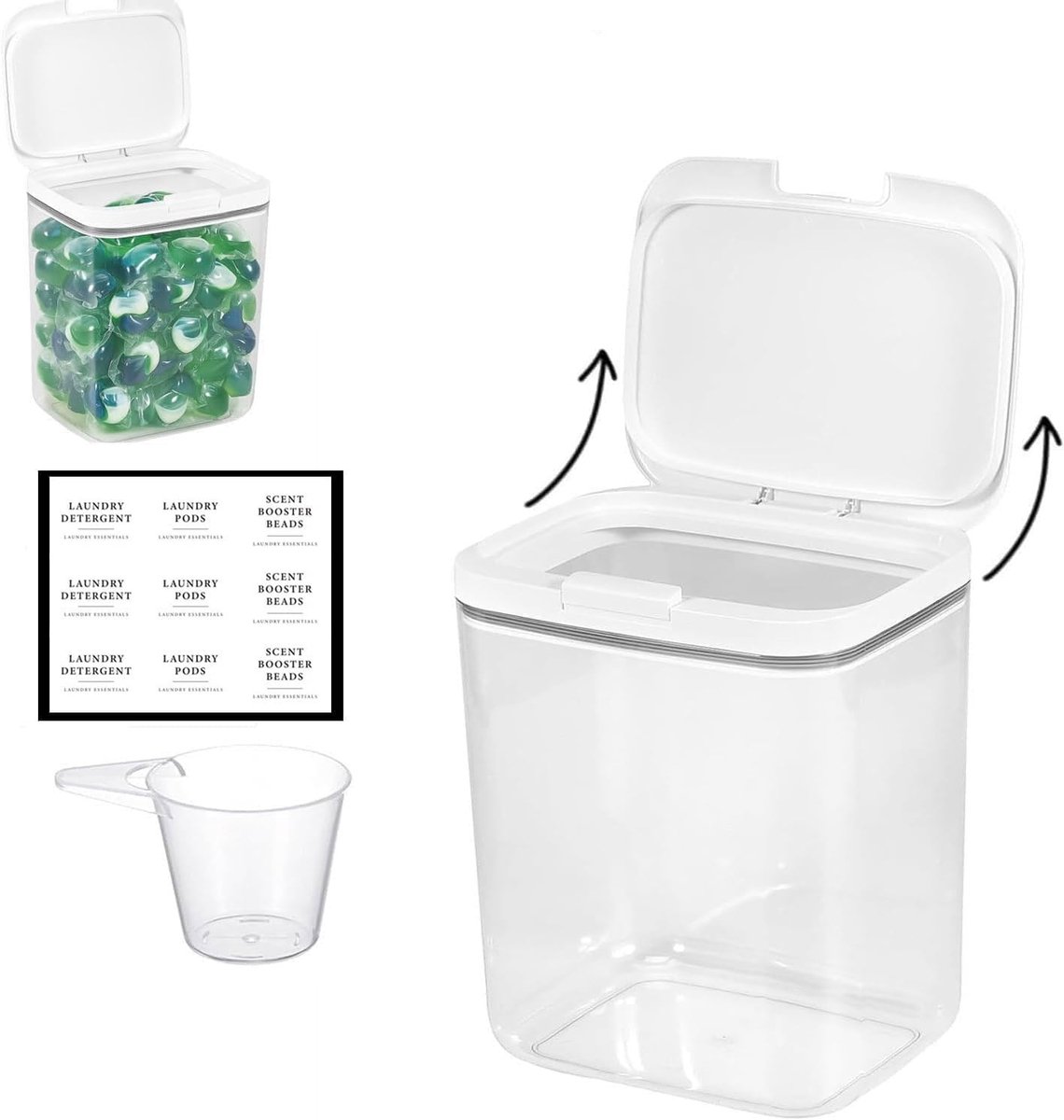 Opslagbox voor Wasmiddel, Herbruikbare Luchtdichte Container voor Waspoeder, Waxkorrels en Rijst - Transparant, 5.5L, Ideaal voor Keuken en Badkamer