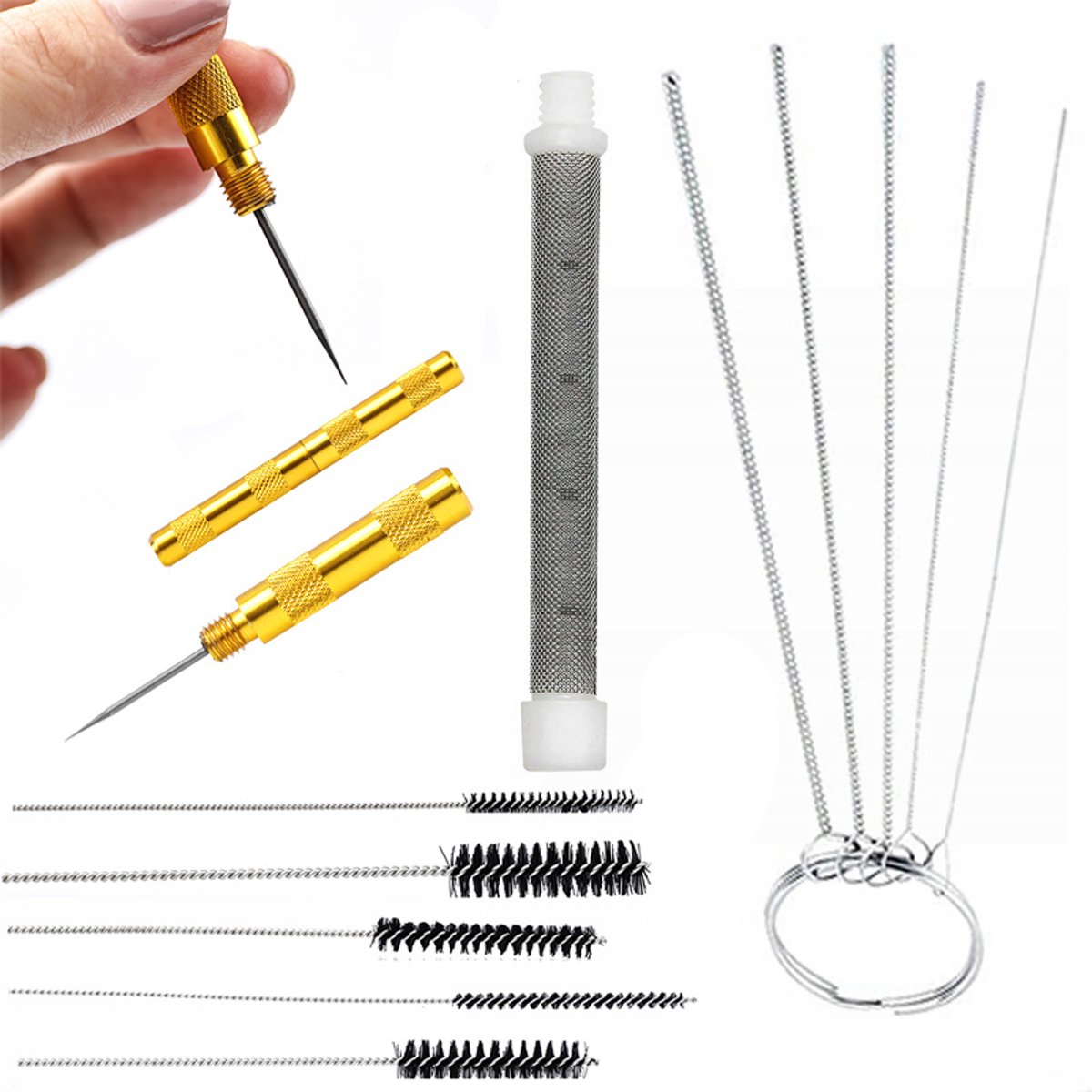 Rosfix Ontstoppingspen Set - Reinigingsborstels 5x - Metalen Reinigingsstaven 5x