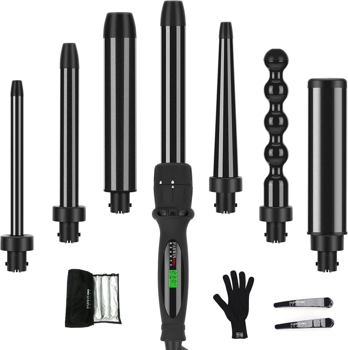 Wafeltang haar - Zwart - 7-in-1 krultang set - Keramische krultangen - Professionele haarstyling
