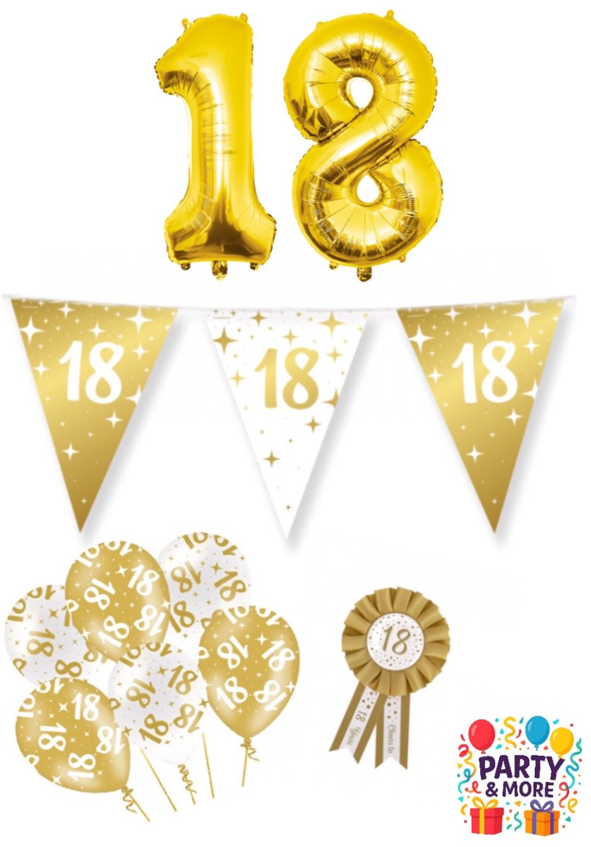Party & More - 18 jaar - Luxe Gouden Feestdecoratie Set – Compleet Pakket – versiering
