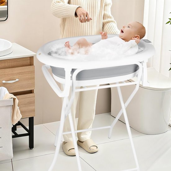 Opvouwbare Babybadkuip - Babybadje Babywanne - Veilig Baden - Met Badkruk - 72 x 51 x 42 cm - Grijs — afbeelding 2