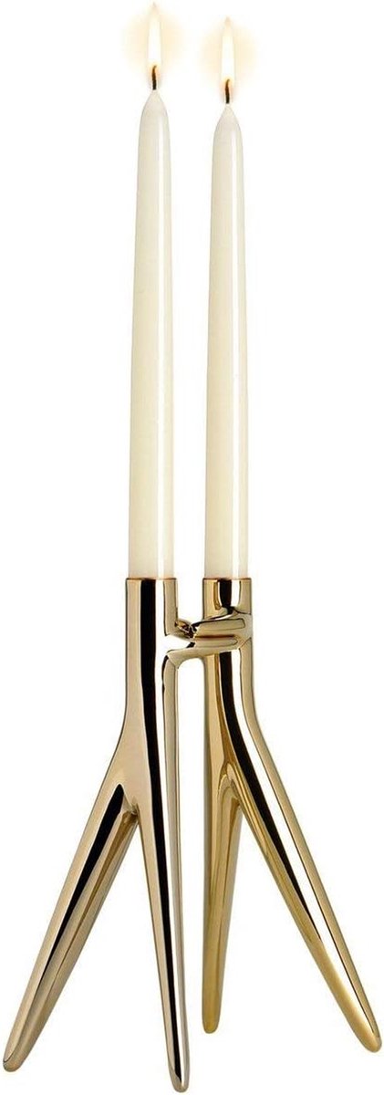 Kaarsenhouder - Kandelaar Metaal - Sfeerverlichting Creëren - Twee Kaarsenhouder - 25 cm Hoog - Glanzend Goud