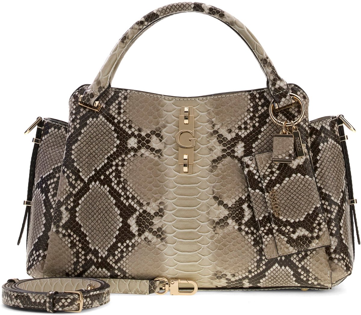 GUESS schoudertas handtas Yvonne Logo Girlfriend Satchel Natural grijs