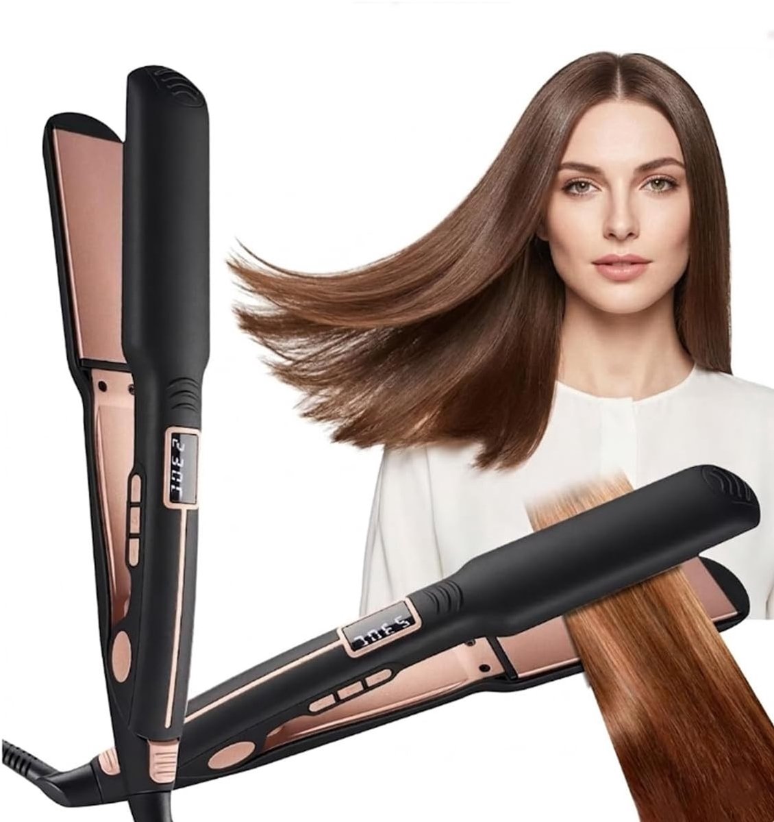 Professionele Haarstylers met 3D Titanium-Ceramic Technologie, Ionenfunctie en 27 Temperatuurinstellingen voor Zijdeachtig Haar zonder Lint en Bescherming tegen Hitte