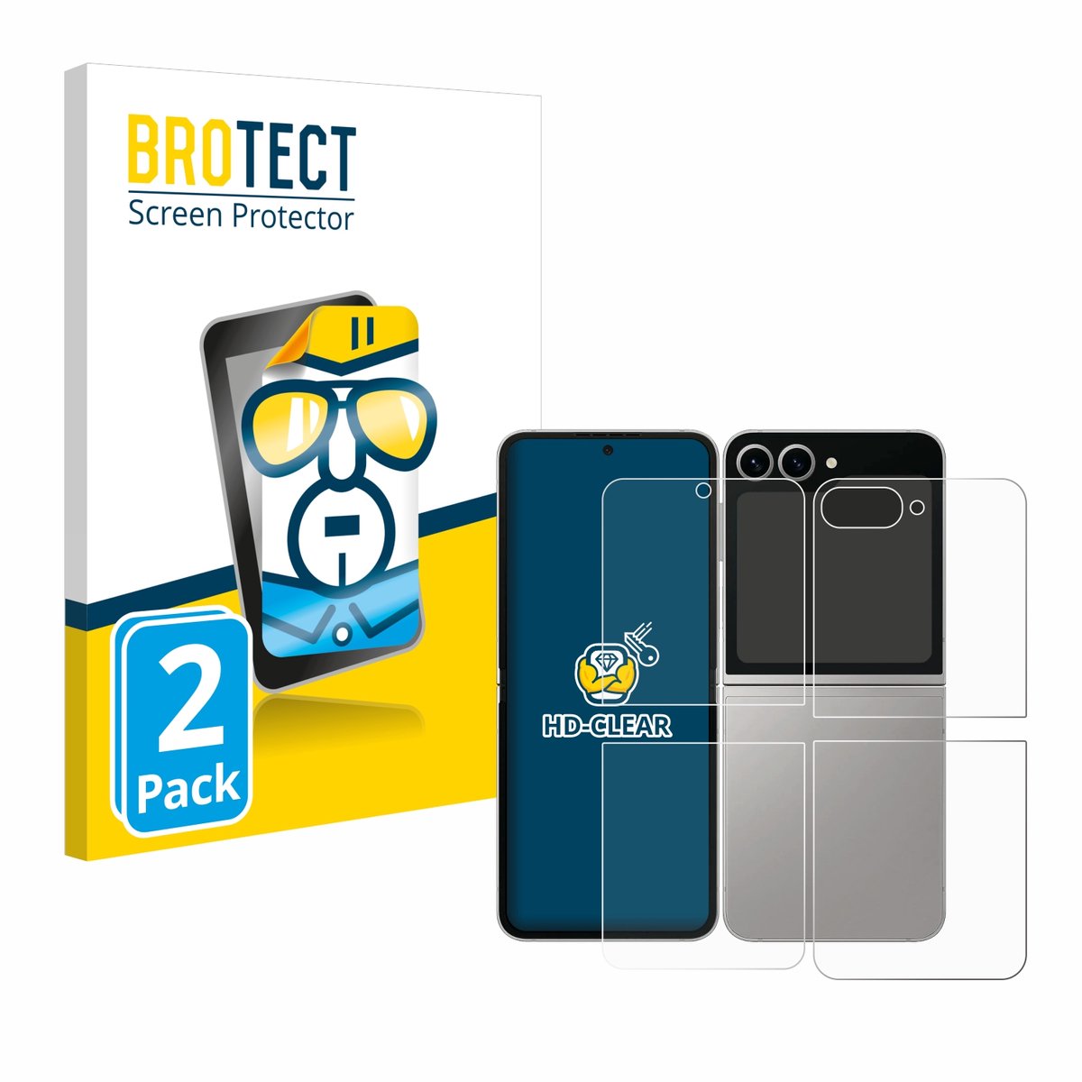 BROTECT - Screenprotector voor Samsung Galaxy Z Flip 6 (Voor+Achter) - Folie Beschermfolie transparant 2 Stuks