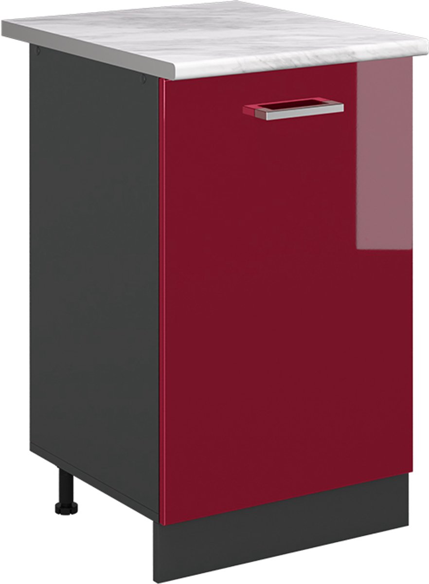 Vicco Keukenonderkast R-Line, Rode hoogglans/Antraciet, 50 cm marmer werkblad
